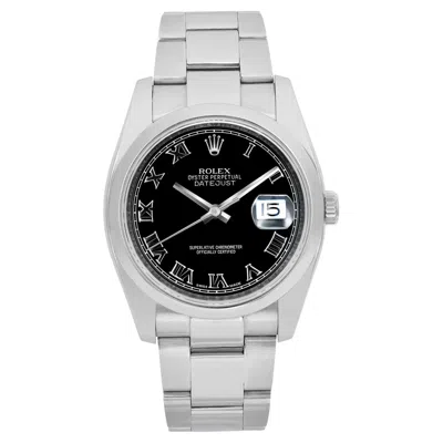 Pre-owned Rolex Datejust 36mm Steel Black Roman Dial Automatic Men's Watch 116200