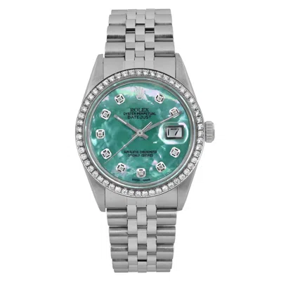 Pre-owned Rolex Datejust 36mm Steel Custom Green Turquoise Diamond Dial Bezel Watch 16030