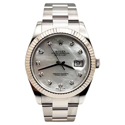 Pre-owned Rolex Datejust 41 126334 Mother Of Pearl Diamond Dial Steel 18k Gold Box Paper In Multi
