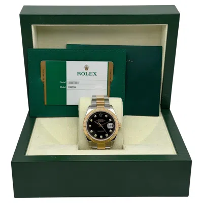 Pre-owned Rolex Datejust 41 18k Yellow Gold Steel Diamond Black Dial Mens Watch 126333