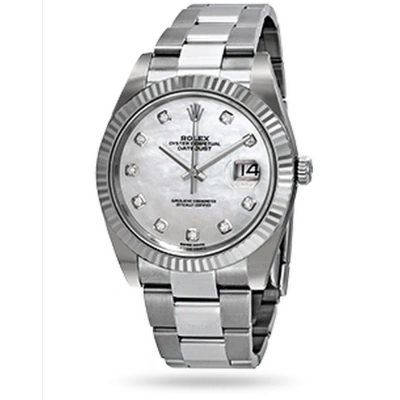 Rolex Datejust 41 Automatic White Mother Of Pearl Diamond Dial Men's Watch 126334mdo In Metallic