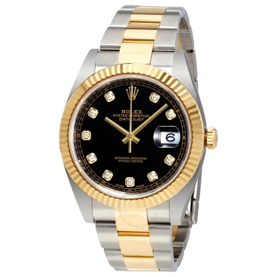 Rolex Datejust 41 Black Dial Diamond Steel And 18k Yellow Gold Oyster Men's Watch 12633bkdo In Multi