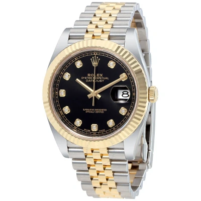 Rolex Datejust 41 Black Diamond Dial Stee And 18k Yellow Gold Jubilee Men's Watch 12633bkdj In Black / Gold / Gold Tone / Yellow
