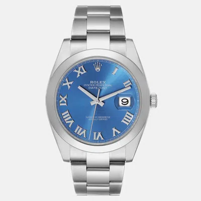 Pre-owned Rolex Datejust 41 Blue Roman Dial Steel Men's Watch 126300 41 Mm
