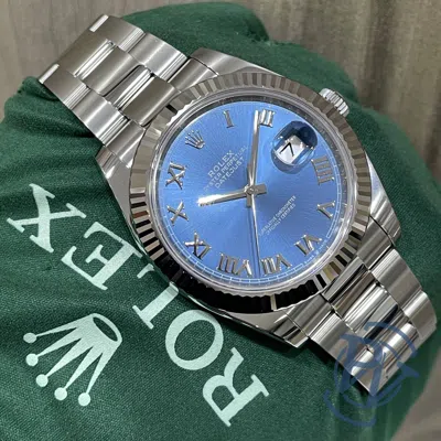 Pre-owned Rolex Datejust 41 Blue Roman Fluted Bezel On Oyster 126334 Complete Unworn