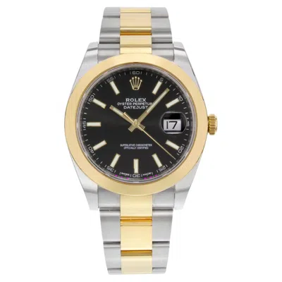 Pre-owned Rolex Datejust 41 Gold Steel Black Dial Smooth Oyster Automatic Watch 126303