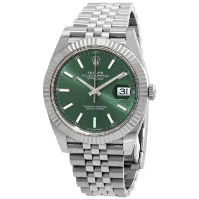 Rolex Datejust 41 Mint Green Dial Automatic Men's Steel And White Gold Jubilee Watch M126334-0028 In Metallic