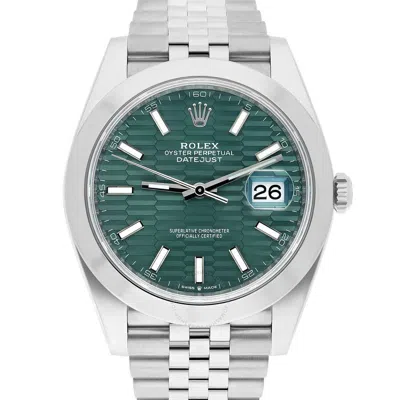 Rolex Datejust 41 Mint Green Fluted Dial Automatic Men's Jubilee Watch M126300-0022 In Gray