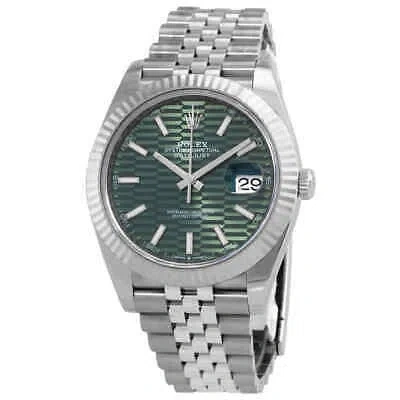 Pre-owned Rolex Datejust 41 Mint Green Fluted Dial Automatic Men's Steel And White Gold