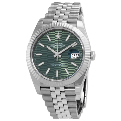 Rolex Datejust 41 Mint Green Fluted Dial Automatic Men's Steel And White Gold Jubilee Watch M126334- In Gold / Green / Mint / White