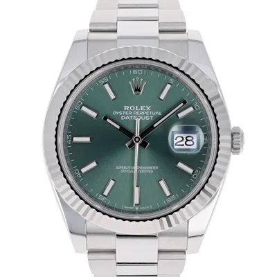 Pre-owned Rolex Datejust 41 Mm 126334 Mint Green Unworn 2024 Oyster