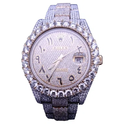 Pre-owned Rolex Datejust 41 Mm Diamond Iced Out 25 Carats Arabic Two Tone Watch In Multi