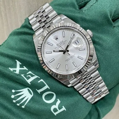 Pre-owned Rolex Datejust 41 Silver Index Fluted Bezel Jubilee 126334 Complete Unworn 2023