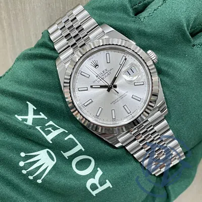 Pre-owned Rolex Datejust 41 Silver Index Fluted Bezel Jubilee 126334 Complete Unworn