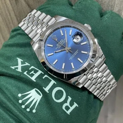 Pre-owned Rolex ?  Datejust 41 Smooth Bezel Blue Jubilee 126300 2023 Complete ?