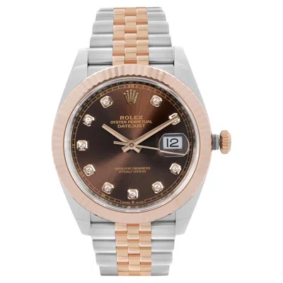 Pre-owned Rolex Datejust 41 Steel 18k Rose Gold Chocolate Diamond Dial Mens Watch 126331 In Red