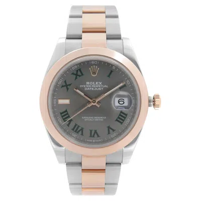 Pre-owned Rolex Datejust 41 Steel 18k Rose Gold Wimbledon Roman Dial Mens Watch 126301 In Red