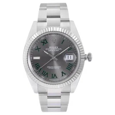 Pre-owned Rolex Datejust 41 Steel 18k White Gold Wimbledon Dial Automatic Men Watch 126334