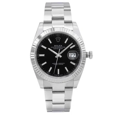Pre-owned Rolex Datejust 41 Steel & 18k White Gold Black Index Dial Mens Watch 126334