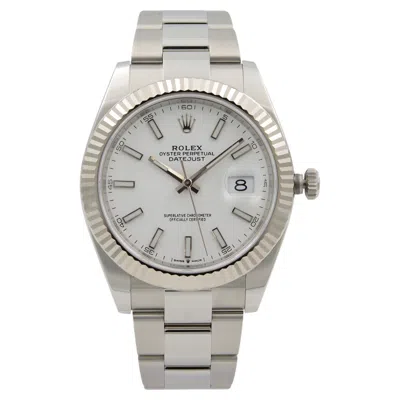 Pre-owned Rolex Datejust 41 Steel Gold White Sticks Dial Automatic Mens Watch 126334