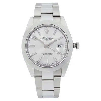 Pre-owned Rolex Datejust 41 Steel Silver Dial Smooth Bezel Oyster Automatic Watch 126300 In Multi