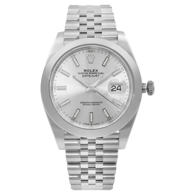 Pre-owned Rolex Datejust 41 Steel Smooth Bezel Silver Index Dial Automatic Watch 126300 In Multi