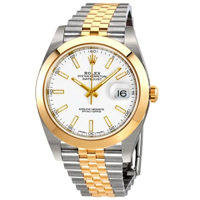 Rolex Datejust 41 White Dial Steel And 18k Yellow Gold Jubilee Bracelet Men's Watch 126303wsj In Metallic