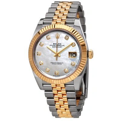 Rolex Datejust 41 White Mother Of Pearl Dial Automatic Men's Steel And 18k Yellow Gold Jubilee Watch In Gray