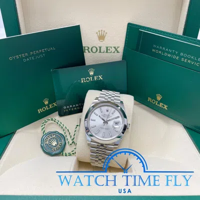Pre-owned Rolex Datejust 41mm 126300 Silver Index Jubilee Bracelet Stainless Smooth Bezel