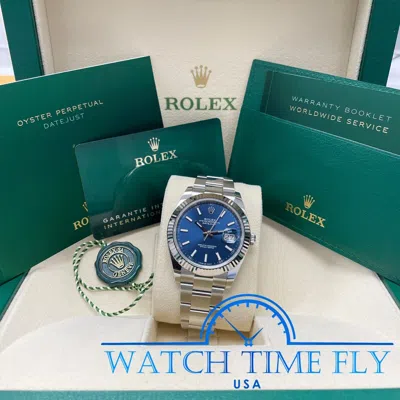 Pre-owned Rolex Datejust 41mm 126334 Fluted Bezel Blue Index Dial Oyster Bracelet Steel