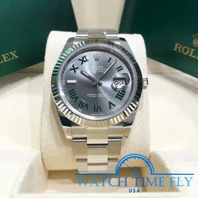 Pre-owned Rolex 2022 Datejust 41mm 126334 Fluted Bezel Wimbledon Roman Dial Oyster Band