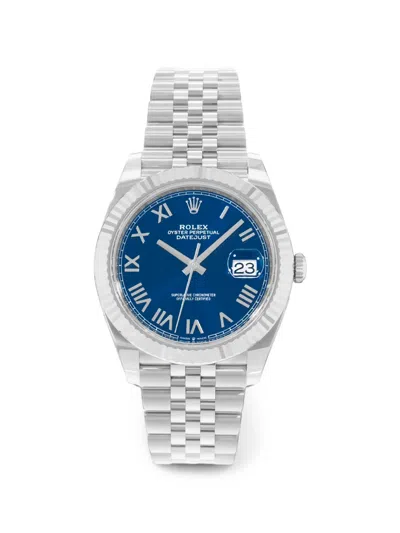 Pre-owned Rolex Datejust 41mm Watch In Blue