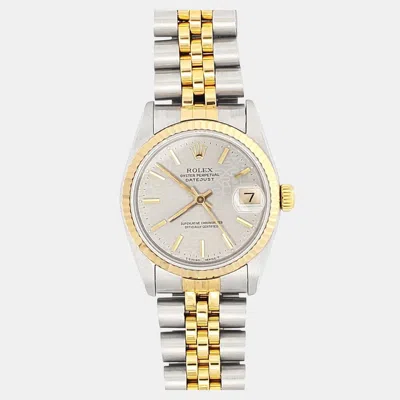 Pre-owned Rolex Datejust 68273 Automatic Grey 18k Yellow Gold Stainless Steel Women's Wristwatch 31 Mm In Gray