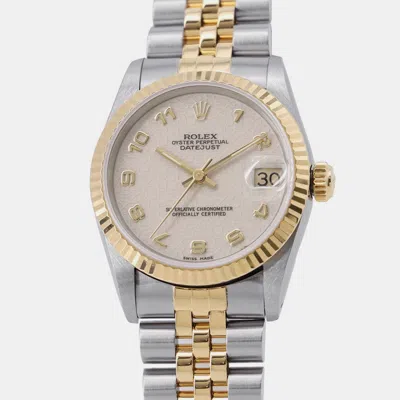 Pre-owned Rolex Datejust 68273 Automatic Ivory 18k Yellow Gold Stainless Steel Men's Wristwatch 31 Mm In White