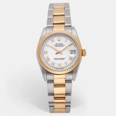 Pre-owned Rolex Datejust 68273 Automatic White Stainless Steel 18k Yellow Gold Women's Wristwatch 30 Mm