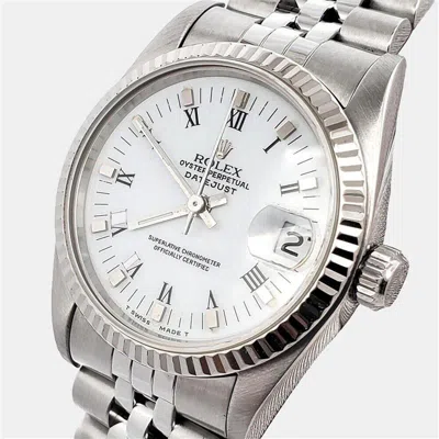 Pre-owned Rolex Datejust 68274 Automatic White 18k White Gold Stainless Steel Women's Wristwatch 31 Mm