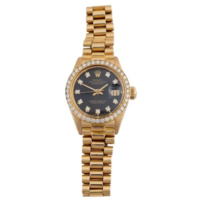 Pre-owned Rolex Datejust 6917 26mm 18k Gold President Diamond Bezel Black Dial Watch