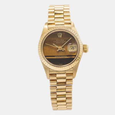 Pre-owned Rolex Datejust 6917 Brown Dial 18k Yellow Gold Automatic Women's Wristwatch 26 Mm