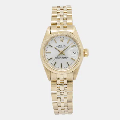 Pre-owned Rolex Datejust 6917 Tiffany & Co Automatic White 18k Yellow Gold Women's Wristwatch 26mm
