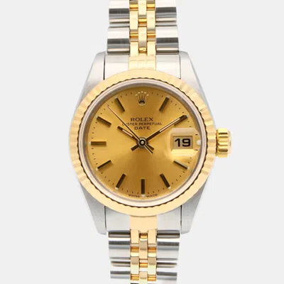 Pre-owned Rolex Datejust 69173 Automatic Champagne 18k Yellow Gold Stainless Steel Women's Wristwatch 26 Mm