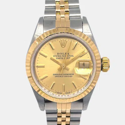 Pre-owned Rolex Datejust 69173 Automatic Champagne 18k Yellow Gold Stainless Steel Women's Wristwatch 26 Mm