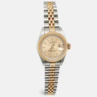 Pre-owned Rolex Datejust 69173 Champagne Dial 18k Yellow Gold And Stainless Steel Women's Wristwatch 26 Mm In Silver