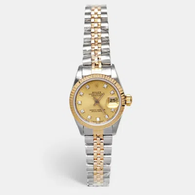 Pre-owned Rolex Datejust 69173 Champagne Dial Diamond 18k Yellow Gold Stainless Steel Women's Wristwatch 26 Mm
