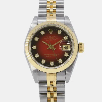 Pre-owned Rolex Datejust 69173g Quartz Cherry Gradation Stainless Steel Women's Wristwatch 26 Mm In Red