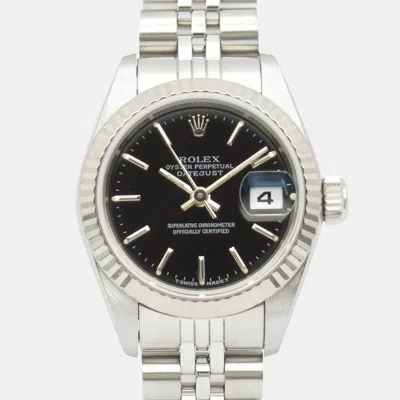 Pre-owned Rolex Datejust 69174 Automatic Black 18k White Gold Stainless Steel Women's Wristwatch 26 Mm
