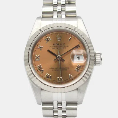 Pre-owned Rolex Datejust 69174 Automatic Pink 18k White Gold Stainless Steel Women's Wristwatch 26 Mm