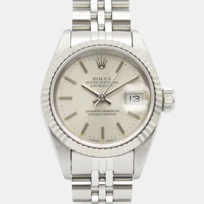 Pre-owned Rolex Datejust 69174 Automatic Silver 18k White Gold Stainless Steel Women's Wristwatch 25.5 Mm