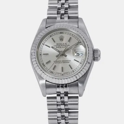 Pre-owned Rolex Datejust 69174 Automatic Silver 18k White Gold Stainless Steel Women's Wristwatch 26 Mm