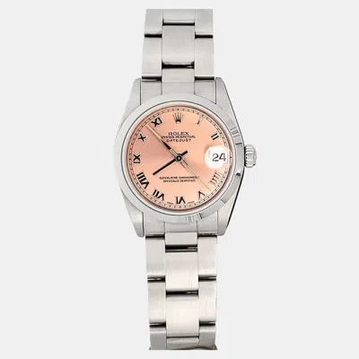 Pre-owned Rolex Datejust 78240 Automatic Salmon Stainless Steel Women's Wristwatch 31 Mm In Pink