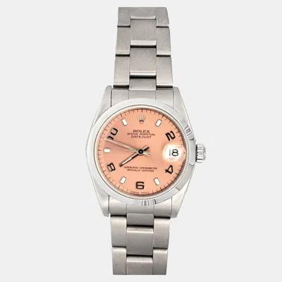 Pre-owned Rolex Datejust 78240 Automatic Salmon Stainless Steel Women's Wristwatch 31 Mm In Pink